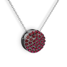 Taşlı Adiva Kolye - Rodolit garnet 925 ayar siyah rodyum kaplama gümüş kolye (40 cm beyaz altın rolo zincir) #n6pbyl
