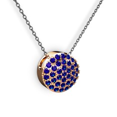 Lab safir 14 ayar rose altın kolye (40 cm gümüş rolo zincir)