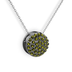 Taşlı Adiva Kolye - Peridot 925 ayar siyah rodyum kaplama gümüş kolye (40 cm beyaz altın rolo zincir) #pepv5n