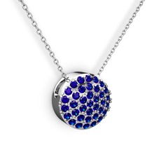 Lab safir 18 ayar beyaz altın kolye (40 cm beyaz altın rolo zincir)