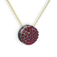 Taşlı Adiva Kolye - Rodolit garnet 925 ayar siyah rodyum kaplama gümüş kolye (40 cm gümüş rolo zincir) #slj9qh