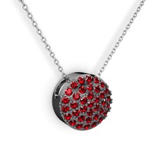 Taşlı Adiva Kolye - Garnet 925 ayar siyah rodyum kaplama gümüş kolye (40 cm beyaz altın rolo zincir) #texjdl