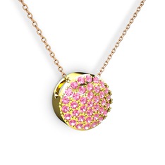 Pembe kuvars 14 ayar altın kolye (40 cm rose altın rolo zincir)