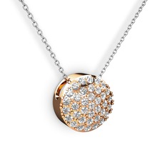 Pırlanta 925 ayar rose altın kaplama gümüş kolye (0.555 karat, 40 cm beyaz altın rolo zincir)