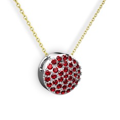 Taşlı Adiva Kolye - Garnet 14 ayar beyaz altın kolye (40 cm altın rolo zincir) #z7eque
