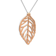 Yaprak Kolye - 8 ayar rose altın kolye (40 cm gümüş rolo zincir) #omsoh8