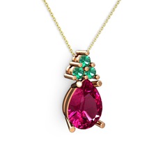 Madiva Kolye - Rodolit garnet ve yeşil kuvars 8 ayar rose altın kolye (40 cm altın rolo zincir) #104ldrz