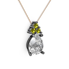 Madiva Kolye - Swarovski ve peridot 925 ayar siyah rodyum kaplama gümüş kolye (40 cm rose altın rolo zincir) #104mr9b