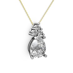 Madiva Kolye - Beyaz zirkon ve swarovski 14 ayar beyaz altın kolye (40 cm altın rolo zincir) #1058xrd