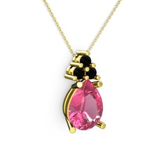 Pembe kuvars ve siyah zirkon 18 ayar altın kolye (40 cm altın rolo zincir)