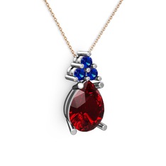 Garnet ve lab safir 18 ayar beyaz altın kolye (40 cm rose altın rolo zincir)