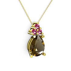 Dumanlı kuvars ve rodolit garnet 925 ayar altın kaplama gümüş kolye (40 cm gümüş rolo zincir)