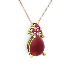 Madiva Kolye - Kök yakut ve rodolit garnet 14 ayar altın kolye (40 cm rose altın rolo zincir) #109wfxi