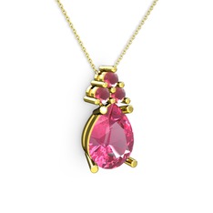 Pembe kuvars ve kök yakut 14 ayar altın kolye (40 cm altın rolo zincir)