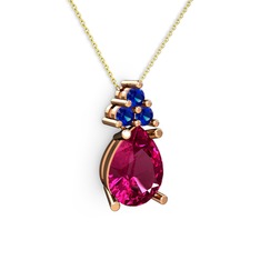 Madiva Kolye - Rodolit garnet ve lab safir 18 ayar rose altın kolye (40 cm altın rolo zincir) #10ic59l