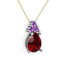 Madiva Kolye - Garnet ve ametist 925 ayar gümüş kolye (40 cm altın rolo zincir) #1178pay