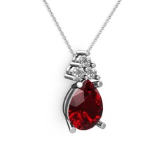 Madiva Kolye - Garnet ve swarovski 8 ayar beyaz altın kolye (40 cm beyaz altın rolo zincir) #11b3mze