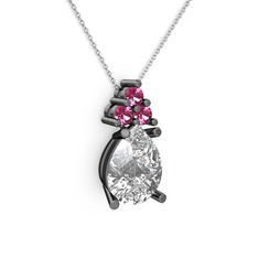 Madiva Kolye - Swarovski ve rodolit garnet 925 ayar siyah rodyum kaplama gümüş kolye (40 cm gümüş rolo zincir) #11lh02x