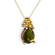 Peridot ve sitrin 18 ayar rose altın kolye (40 cm altın rolo zincir)