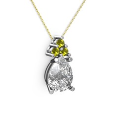 Madiva Kolye - Swarovski ve peridot 8 ayar beyaz altın kolye (40 cm altın rolo zincir) #12cnjl3