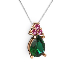 Yeşil kuvars ve rodolit garnet 14 ayar rose altın kolye (40 cm gümüş rolo zincir)