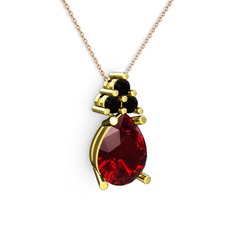 Madiva Kolye - Garnet ve siyah zirkon 18 ayar altın kolye (40 cm rose altın rolo zincir) #12hoqj2