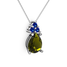 Madiva Kolye - Peridot ve lab safir 18 ayar beyaz altın kolye (40 cm beyaz altın rolo zincir) #12qorr3