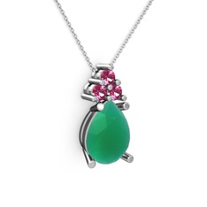 Madiva Kolye - Kök zümrüt ve rodolit garnet 14 ayar beyaz altın kolye (40 cm beyaz altın rolo zincir) #12uby78