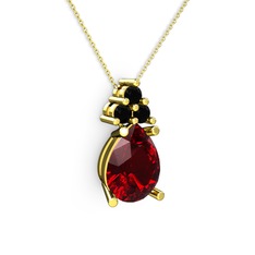 Madiva Kolye - Garnet ve siyah zirkon 14 ayar altın kolye (40 cm altın rolo zincir) #131jw5p
