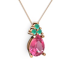 Madiva Kolye - Pembe kuvars ve kök zümrüt 925 ayar rose altın kaplama gümüş kolye (40 cm gümüş rolo zincir) #137rji2