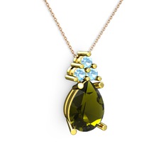 Peridot ve akuamarin 18 ayar altın kolye (40 cm rose altın rolo zincir)