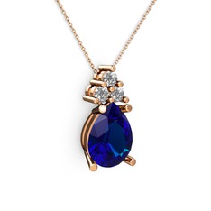 Madiva Kolye - Lab safir ve swarovski 18 ayar rose altın kolye (40 cm rose altın rolo zincir) #13lqimv