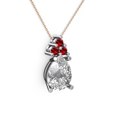 Swarovski ve garnet 18 ayar beyaz altın kolye (40 cm gümüş rolo zincir)