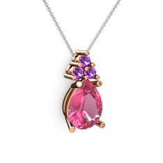 Madiva Kolye - Pembe kuvars ve ametist 18 ayar rose altın kolye (40 cm beyaz altın rolo zincir) #1429bfn
