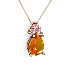 Sitrin ve pembe kuvars 14 ayar rose altın kolye (40 cm rose altın rolo zincir)