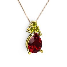 Madiva Kolye - Garnet ve peridot 18 ayar altın kolye (40 cm gümüş rolo zincir) #145qxjl