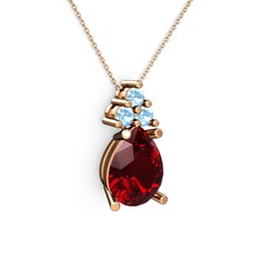 Madiva Kolye - Garnet ve akuamarin 18 ayar rose altın kolye (40 cm rose altın rolo zincir) #14gram2