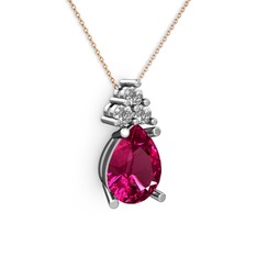 Rodolit garnet ve beyaz zirkon 925 ayar gümüş kolye (40 cm rose altın rolo zincir)