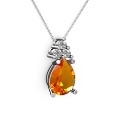Madiva Kolye - Sitrin ve swarovski 8 ayar beyaz altın kolye (40 cm beyaz altın rolo zincir) #154wt3w