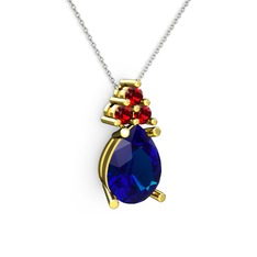 Lab safir ve garnet 14 ayar altın kolye (40 cm beyaz altın rolo zincir)