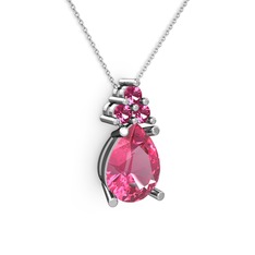 Madiva Kolye - Pembe kuvars ve rodolit garnet 14 ayar beyaz altın kolye (40 cm beyaz altın rolo zincir) #15njv1d