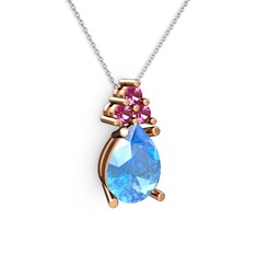 Madiva Kolye - Akuamarin ve rodolit garnet 925 ayar rose altın kaplama gümüş kolye (40 cm beyaz altın rolo zincir) #15vj8g0