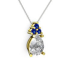 Madiva Kolye - Swarovski ve lab safir 14 ayar altın kolye (40 cm gümüş rolo zincir) #163sevb