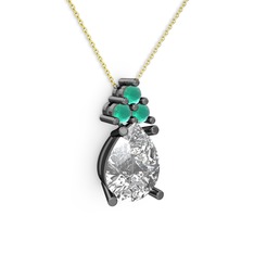 Madiva Kolye - Swarovski ve kök zümrüt 925 ayar siyah rodyum kaplama gümüş kolye (40 cm altın rolo zincir) #1669i3