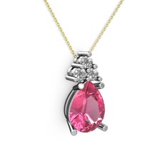 Madiva Kolye - Pembe kuvars ve swarovski 18 ayar beyaz altın kolye (40 cm altın rolo zincir) #166f6el
