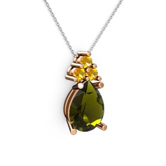 Peridot ve sitrin 8 ayar rose altın kolye (40 cm beyaz altın rolo zincir)