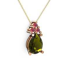 Madiva Kolye - Peridot ve kök yakut 14 ayar rose altın kolye (40 cm gümüş rolo zincir) #16gnr5u