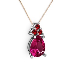 Rodolit garnet ve garnet 925 ayar gümüş kolye (40 cm rose altın rolo zincir)