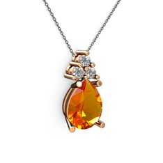 Sitrin ve pırlanta 925 ayar rose altın kaplama gümüş kolye (0.72 karat, 40 cm gümüş rolo zincir)