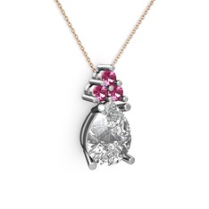 Beyaz zirkon ve rodolit garnet 18 ayar beyaz altın kolye (40 cm gümüş rolo zincir)